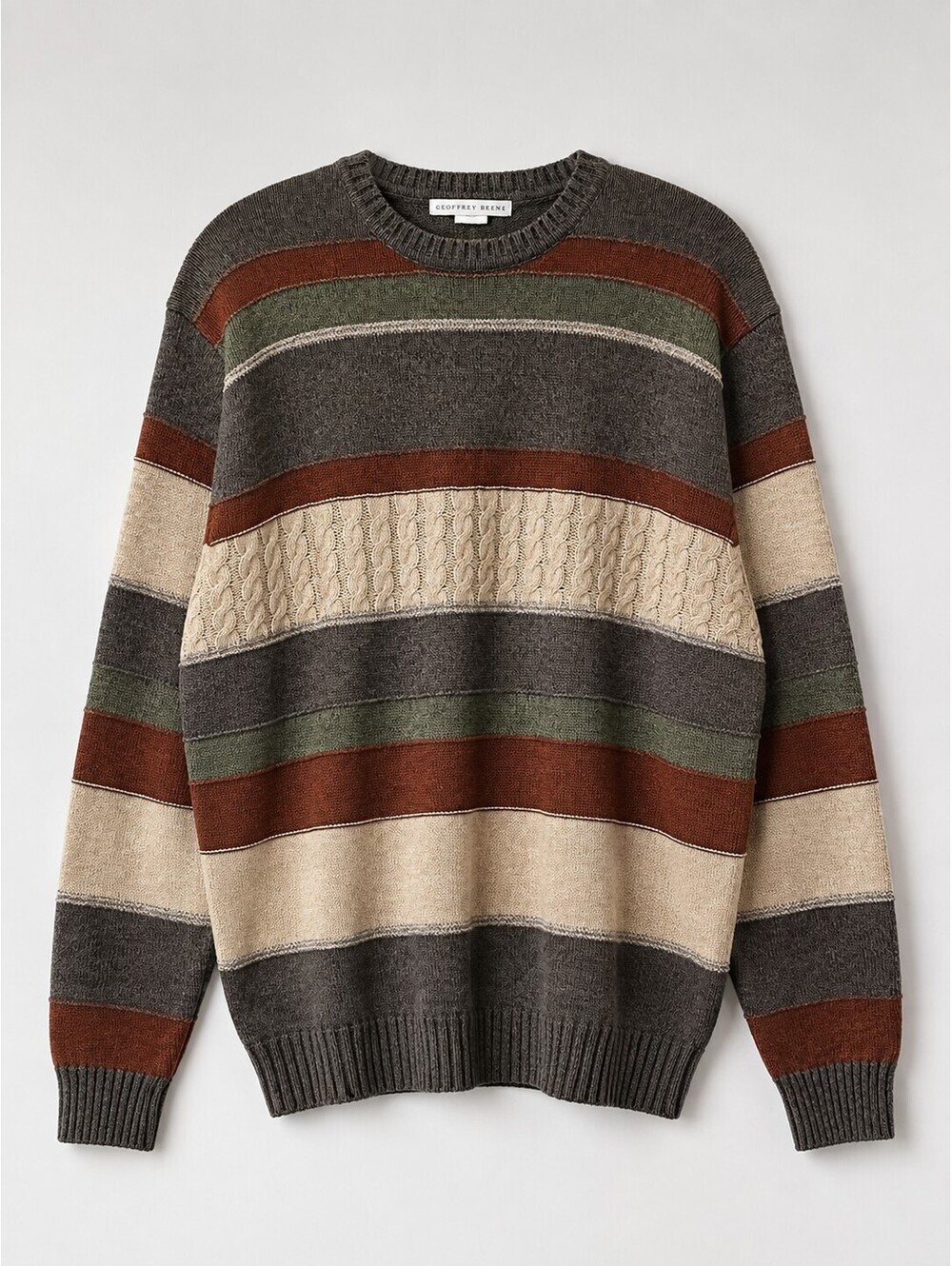 Geoffrey Beene 90s XL Cosby Sweater Cable Knit Striped Grandpa 100% Cotton